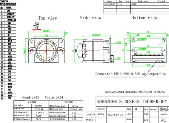 Modulo della macchina fotografica dell'interfaccia 1080P di HDR 120FPS MIPI del sensore IMX462 per la macchina fotografica di azione