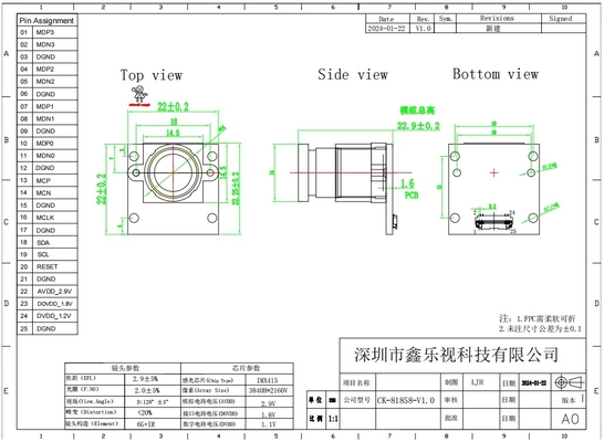 8MP 4K MIPI con modulo di fotocamera sensore CMOS 3840*2160 per l'industria dell'elettronica automobilistica