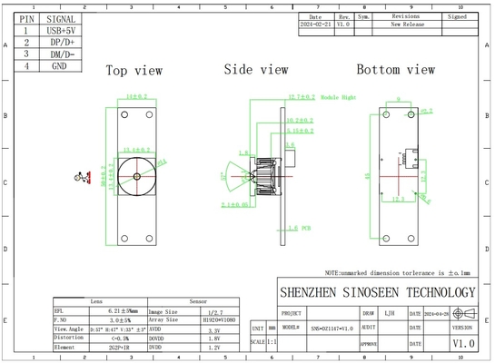 2MP 1920*1080 Interfaccia USB a messa a fuoco fissa 25FPS con modulo della fotocamera sensore PS5268 per Driving Recorder